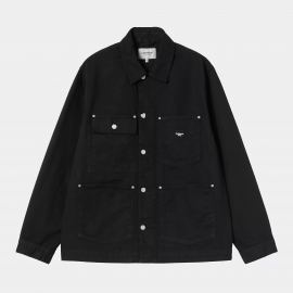 CARHARTT DREWE CHORE COAT 100% COTTON HEART C PINSTRIPE BLACK RINSED