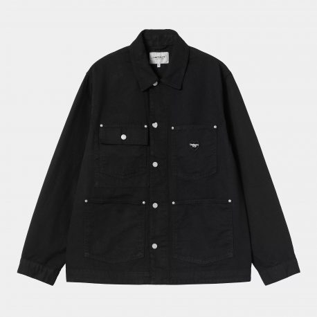CARHARTT DREWE CHORE COAT 100% COTTON HEART C PINSTRIPE BLACK RINSED